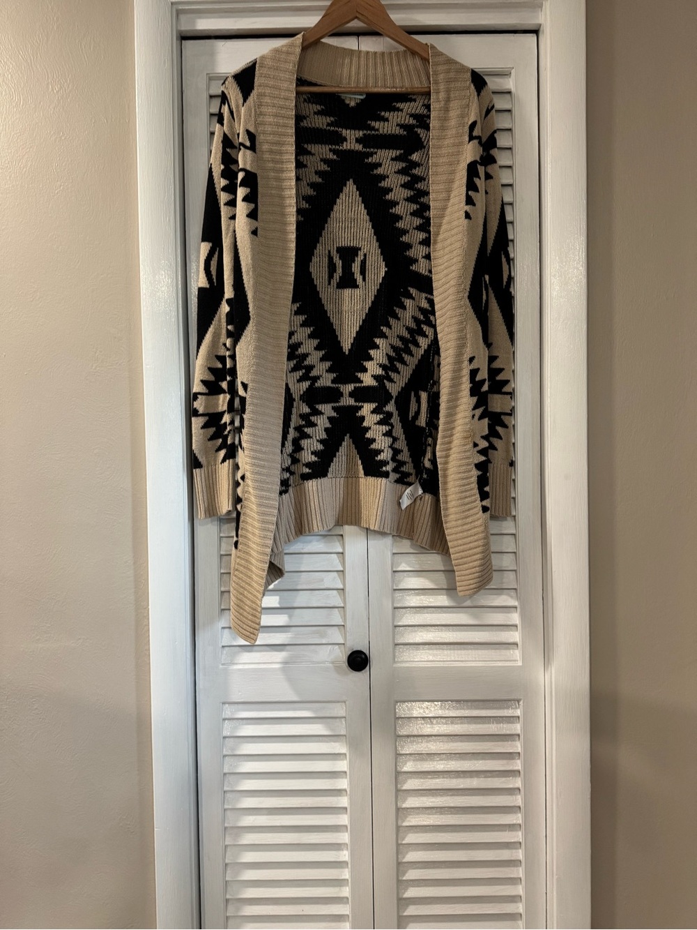 Maurices Beige and Black Aztec Open-Front Cardigan